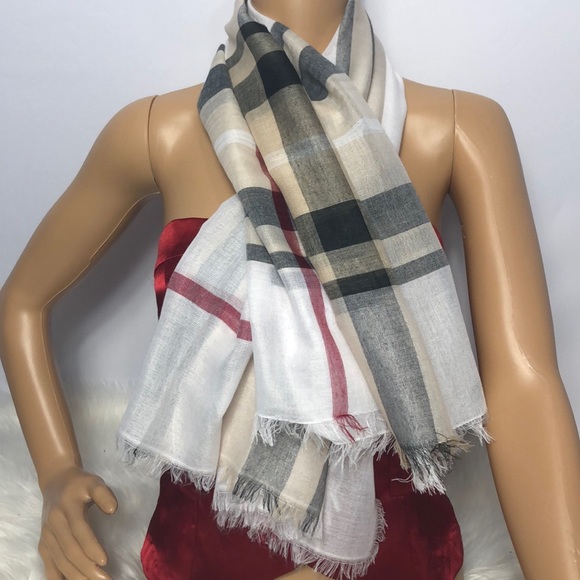 Beige Plaid Scarf Wrap Pashmina - Picture 6 of 8